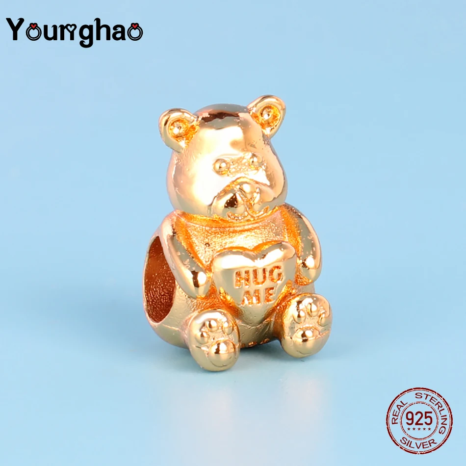 t-bd-2761-gold Younghao Настоящее 925 пробы Серебряное кольцо Сумочка поросенок Кролик Форма Pulsera милые животные Бусины Подходит Pandora браслет хорошее ювелирное изделие - Цвет: t-bd-2761-gold