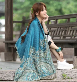 

Lijiang National Style Jacquard Tassel Shawl Spring and Autumn Thick Oversized Cotton and Linen Women's Shawl Dual-Use