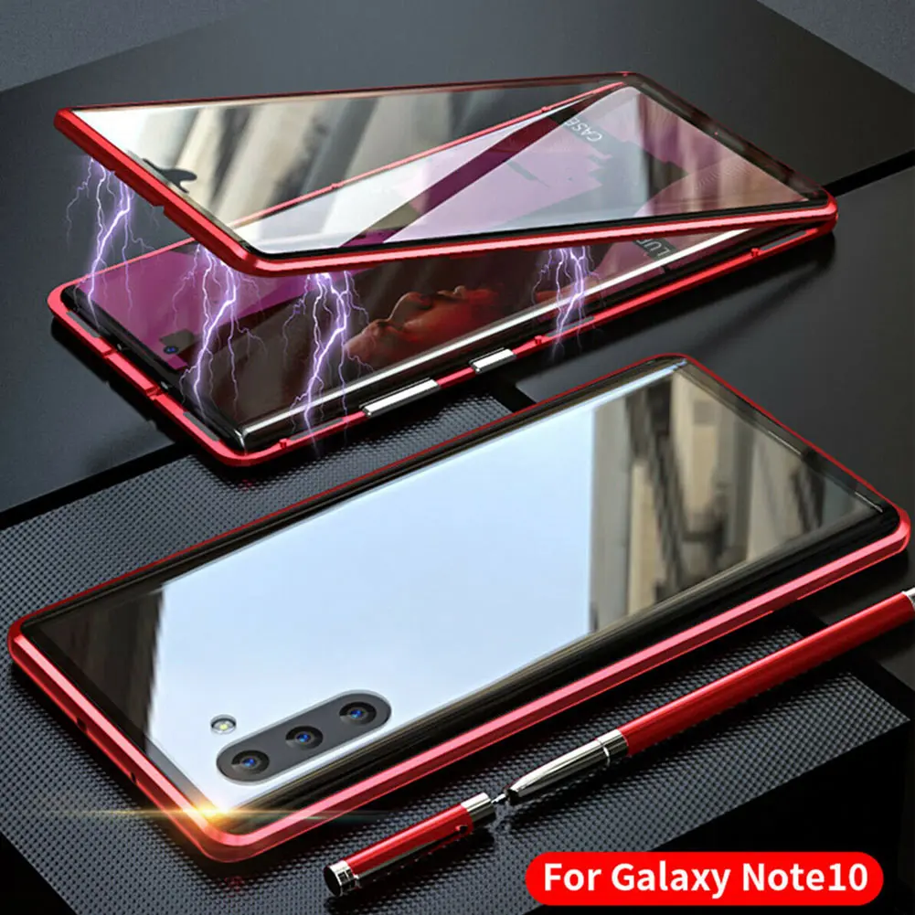 Магнитный абсорбционный Передний+ задний стеклянный чехол для samsung Galaxy Note 10 Plus LFX-ING - Цвет: red