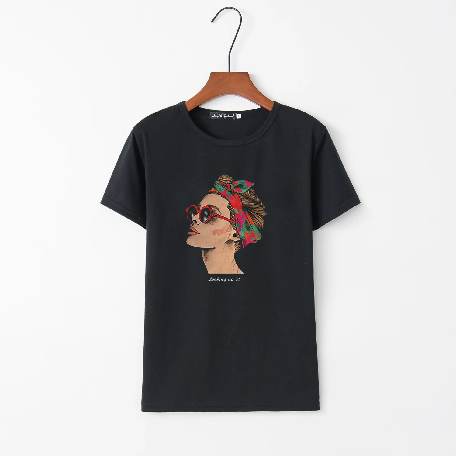 

Casual 2019 Summer 2 Girls Head Portrait Printed Women T-shirt O-Neck Tops Female T shirt Loose Short Sleeve Top For Girl Femmes