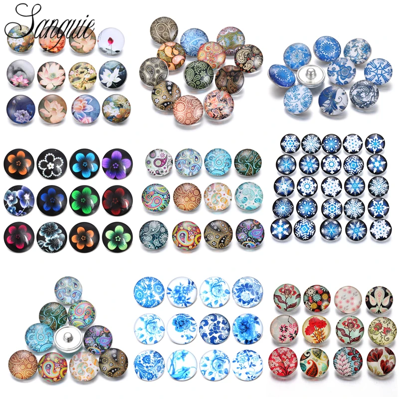 Mix 10pcs/lot 18mm glass Flower series Snap button ginger Fit 925 Bracelet necklace snap jewelry | Украшения и аксессуары