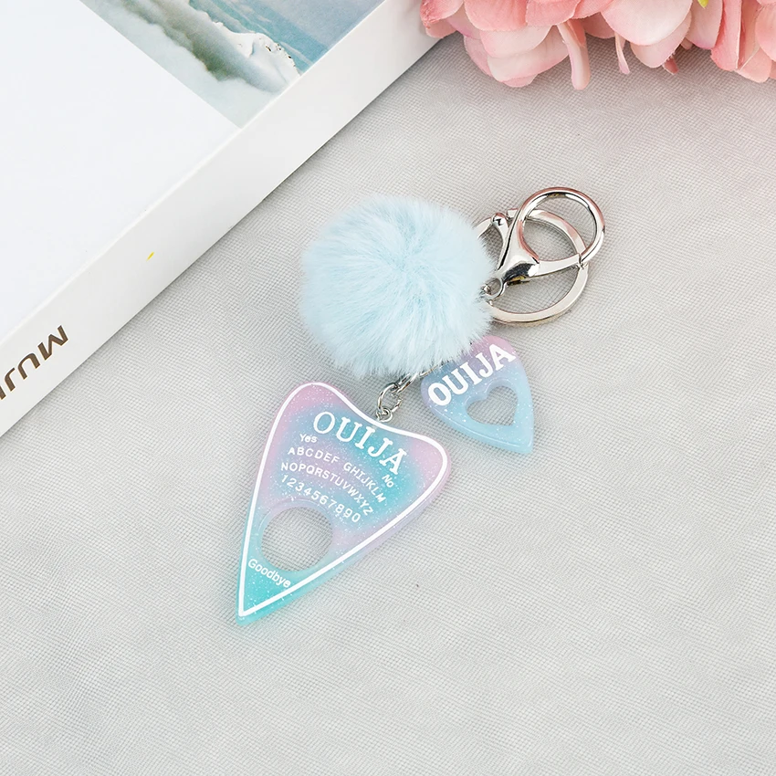 Key Chain Women Ouija Planchette Keychain Resin Pompom Charms Handbag Keyring With Puffer Ball Punk Board Crafts key rings,key chains