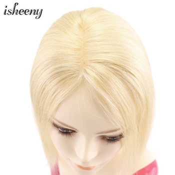 

10"-20" Blonde Human Hair Topper Wig For Women 12*12 Breathable MONO PU Base With Clip In Hair Toupee Remy Hairpiece