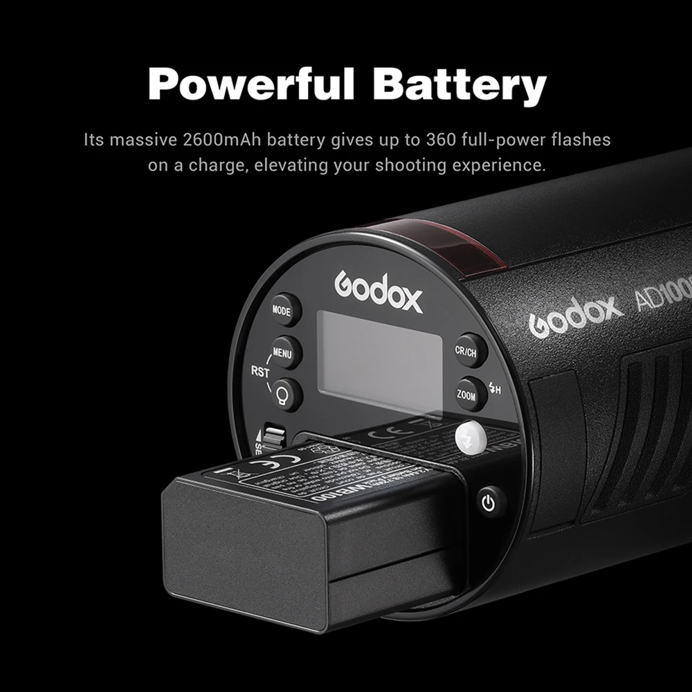 Godox AD100Pro 100Ws TTL 2.4G HSS 1/8000s Pocket Flash Light with 7.2V/2600mAh Lithium Battery 360 Full Power Flashes 0.01-1.5s 6