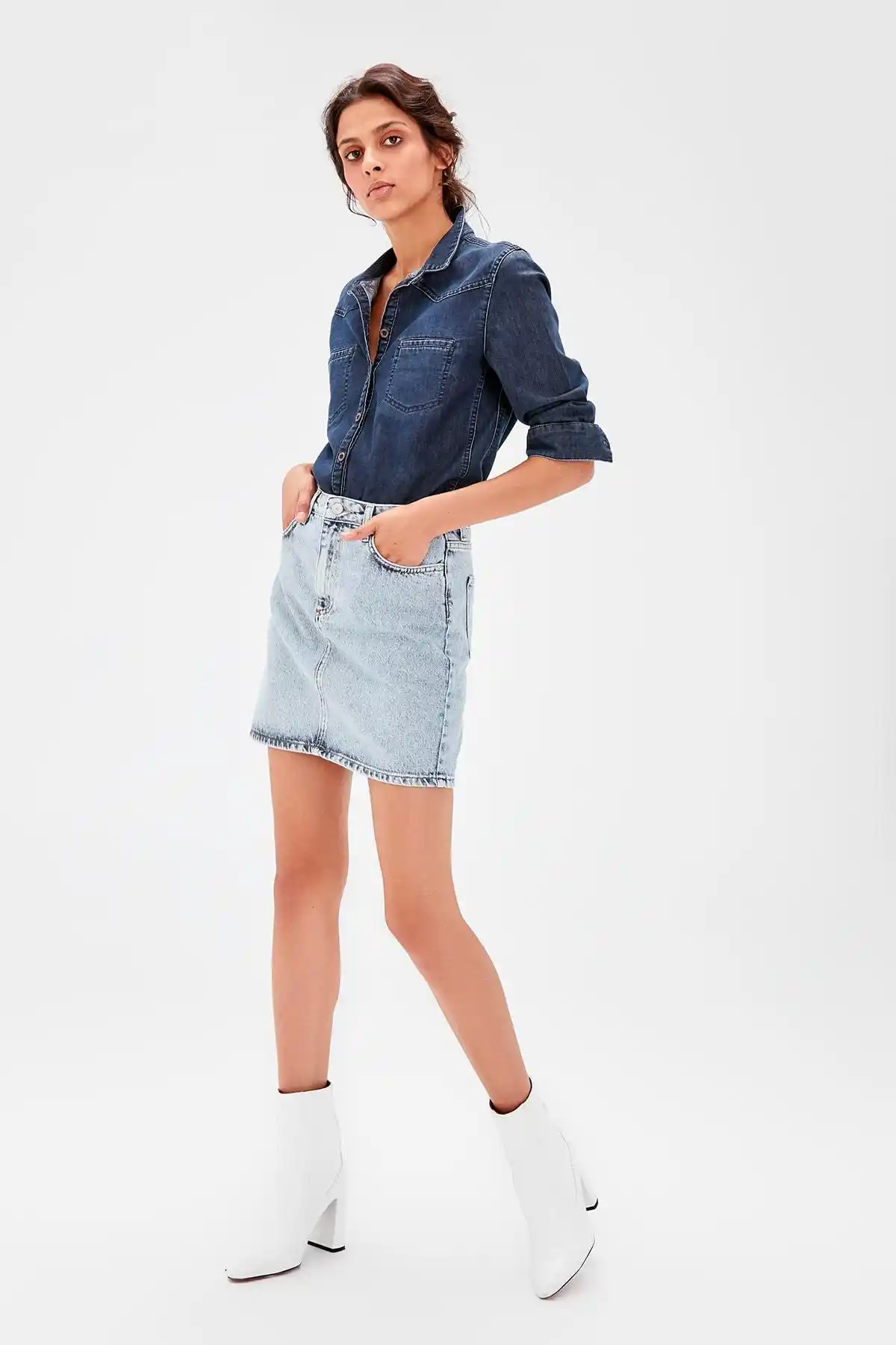 trendyol blue basic denim skirt twoaw20et0065