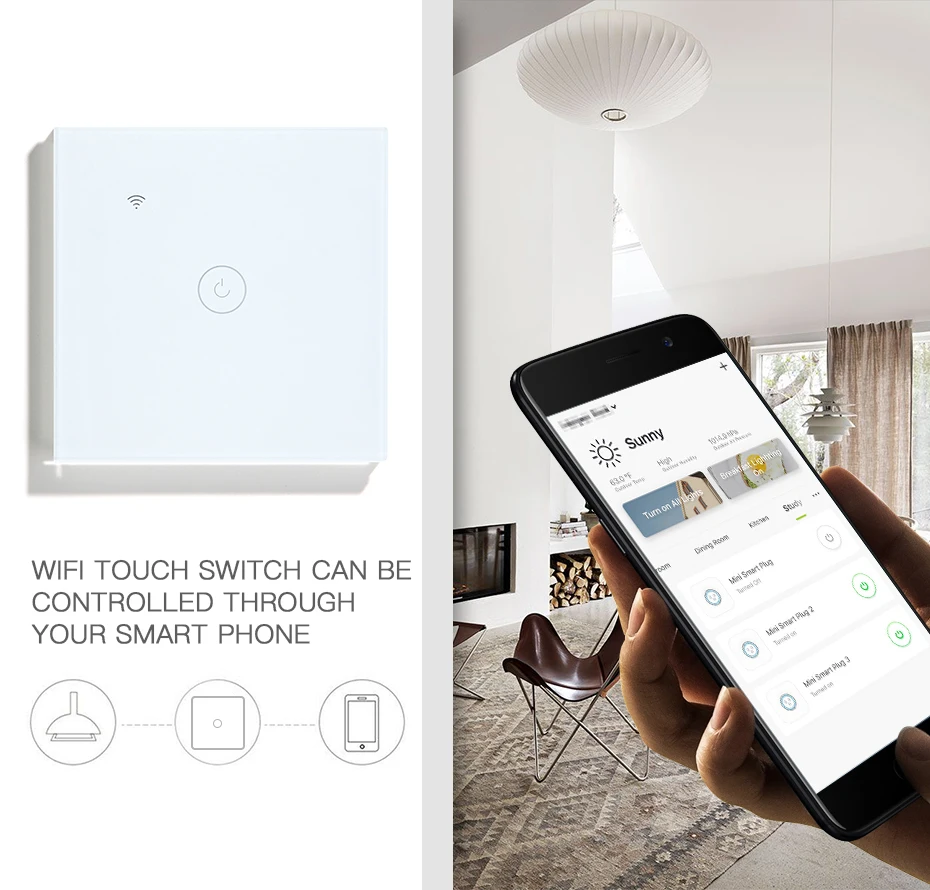 BSEED 3Packs Wifi Touch Switch 1Gang 1/2/3 Way Smart Wall Light Switch