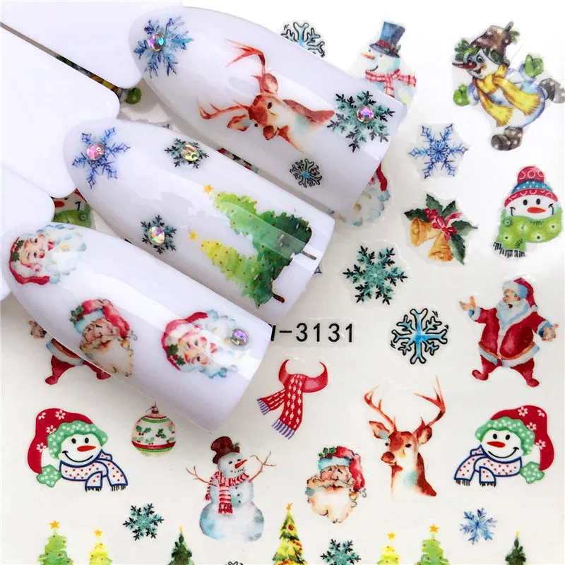 1 лист зимние рождественские слайдер для ногтей наклейки для ногтей Стикеры DIY маникюр аксессуар воды передачи Фольга ногтей декор, Рождественский подарок - Цвет: YZW-3131