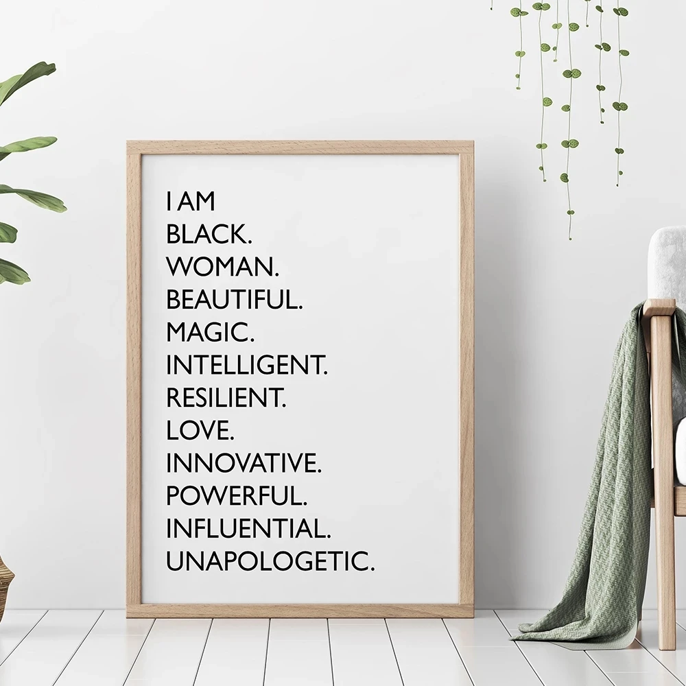 

I am black Quote Canvas Painting Black White African American Woman Posters And Prints Nordic Wall Art Pictures For Living Room