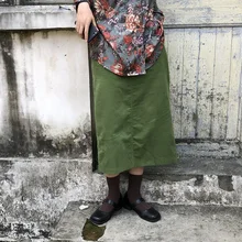 Так крутая армейская зеленая юбка с Боковым Разрезом Осенняя прямая Длинная юбка женская мода Jupe Longue Falda Larga Gonne'll Saia
