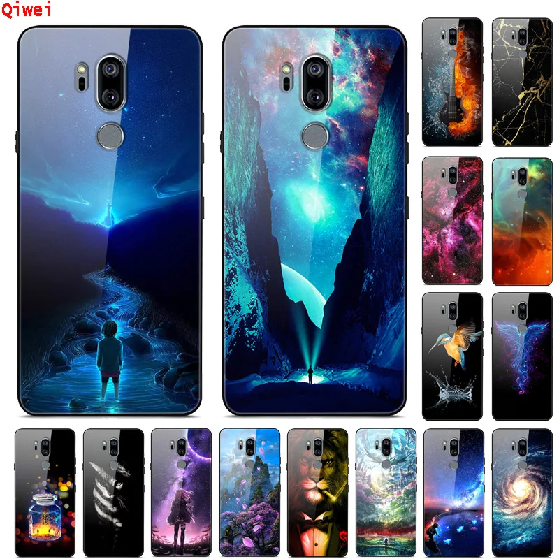 

For LG G7 ThinQ Case Painted Glass Back Hard Cover For Coque LG G7 ThinQ Cover Tempered Coque G7ThinQ Silicone Bumper Fundas