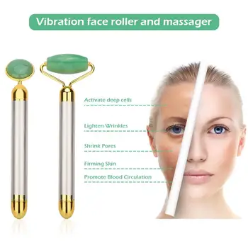 Electric Natural Rose Quartz Jade Roller Face Lifting Real Genuine Vibrating Green Jade Stone Facial Roller Beauty Massage Tool 3