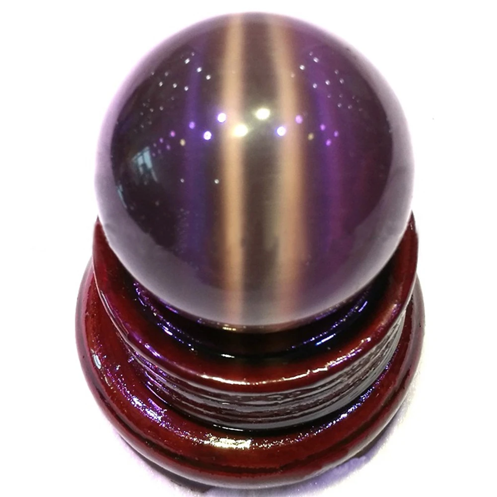 40mm Natural Rare Quartz Purple Cat Eye Crystal Healing Ball Sphere Office Home Decor