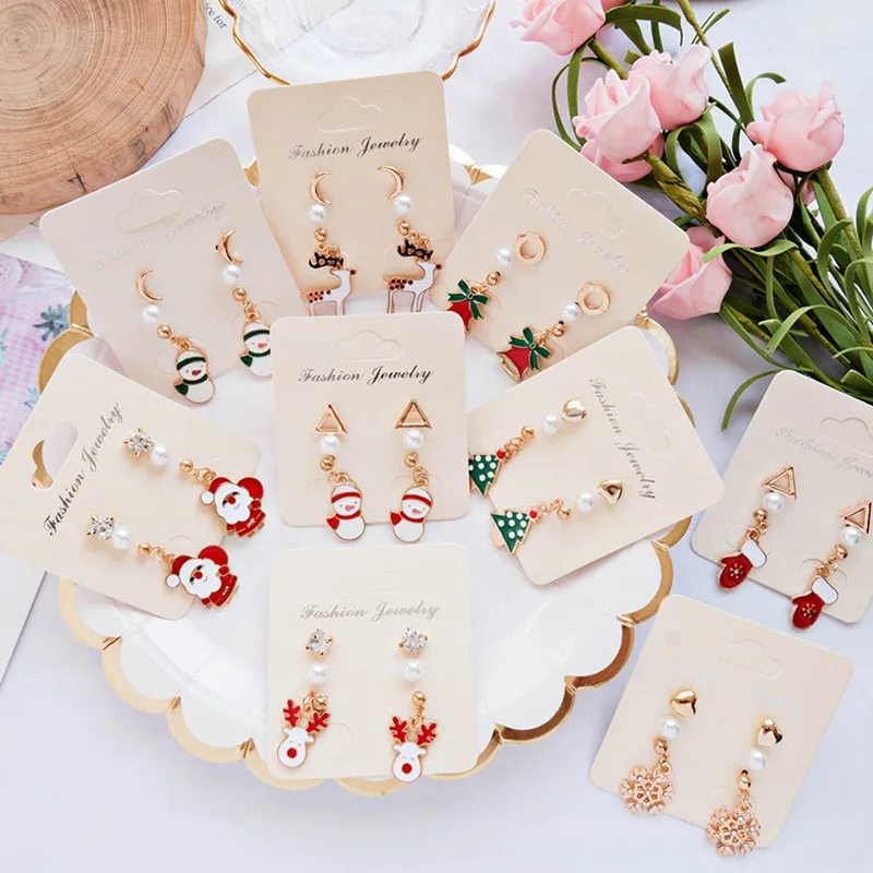3 Pairs/Set Christmas Snowflake Elk Earrings Women Simulation Pearl Stud Earring Party Fashion Jewelry New | Украшения и