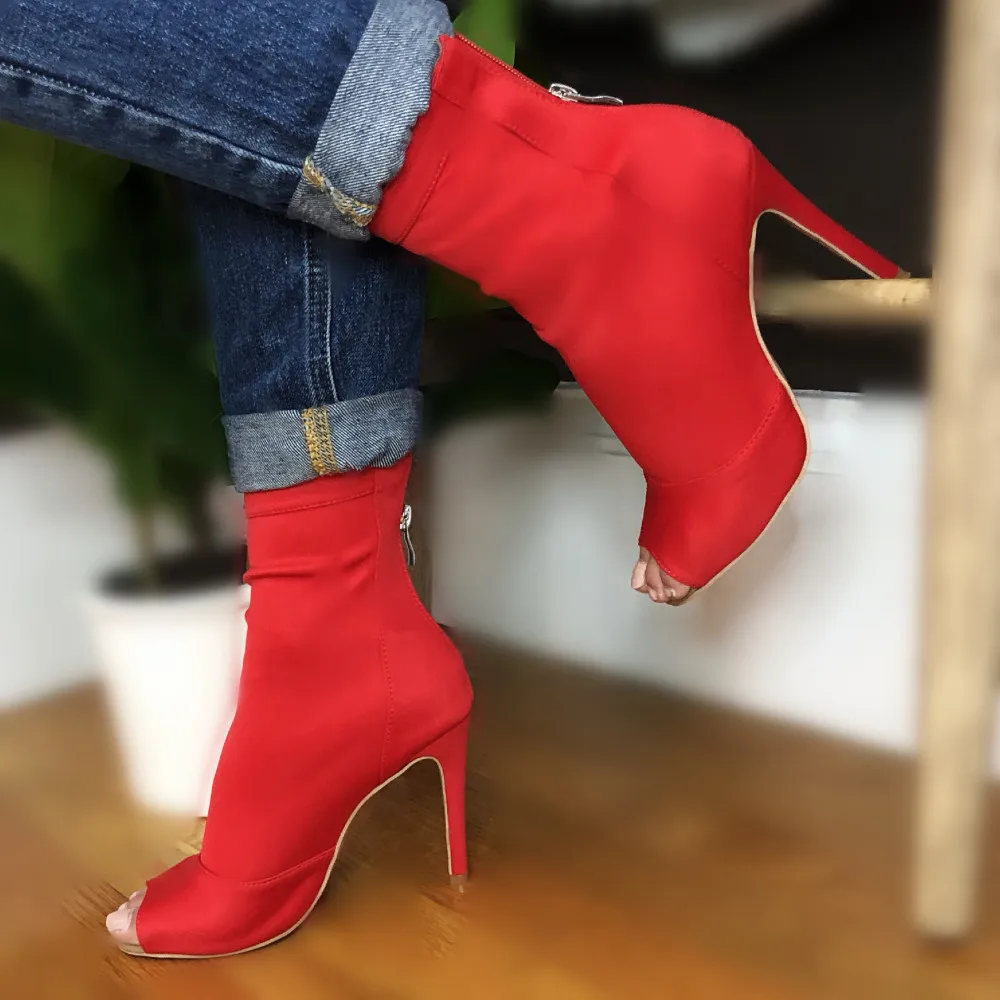 Женская обувь для танцев из эластичной замши черного, красного и синего цветов; обувь для латинских танцев; Обувь для бальных танцев; обувь для танго 10 см - Цвет: Red 85mm heel