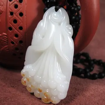 

LETSFUN Fine Jewelry Chinese Natural White Hand-carved Chinese Hetian Jade Magnolia Flower Pendant Free Shipping