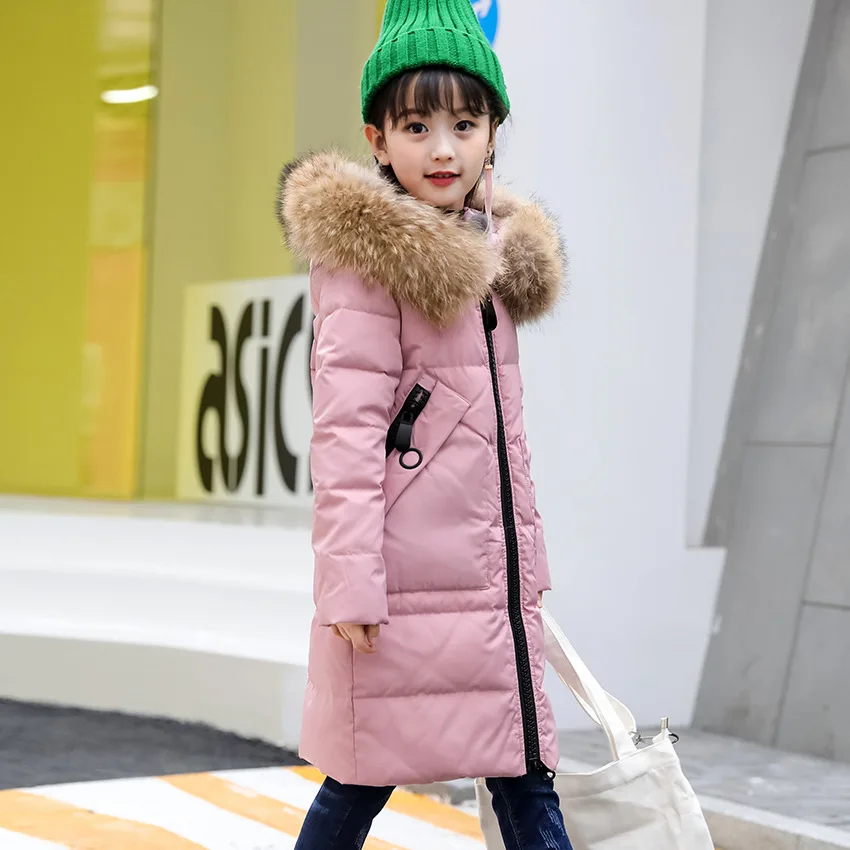Стиль, Детский пуховик, утепленная детская одежда средней длины с капюшоном в Корейском стиле для девочек, зимняя утепленная одежда - Цвет: Pink 150 Cm