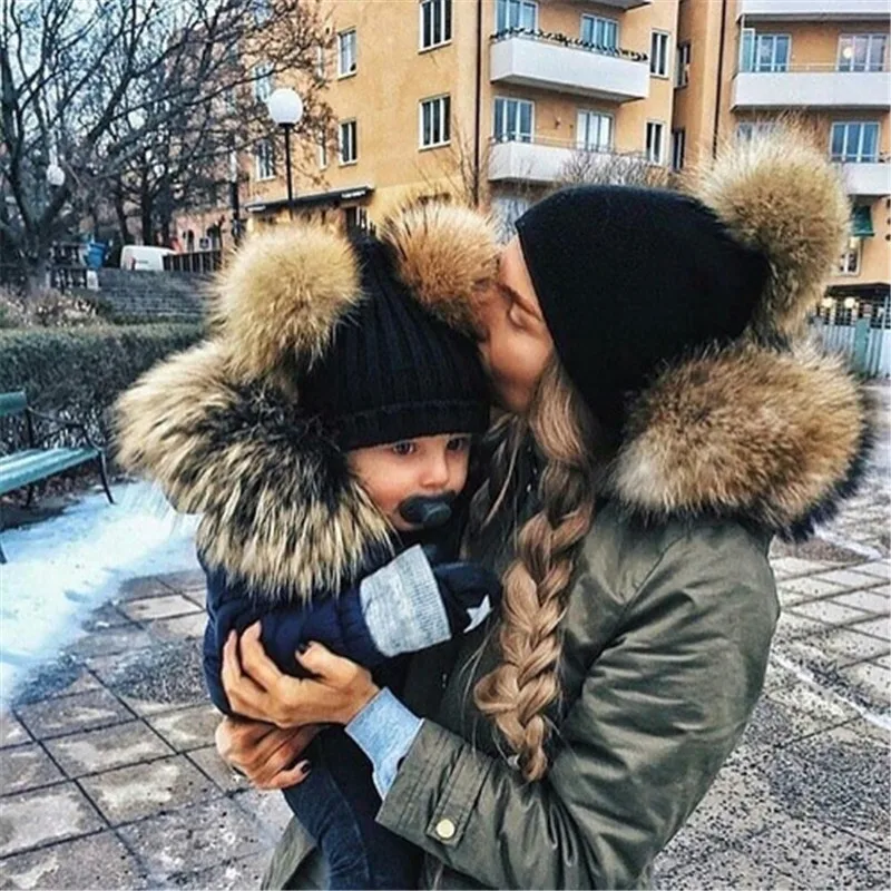2 предмета, милая вязаная Вязаная Шапка-бини зимняя теплая шапка для мамы и дочки