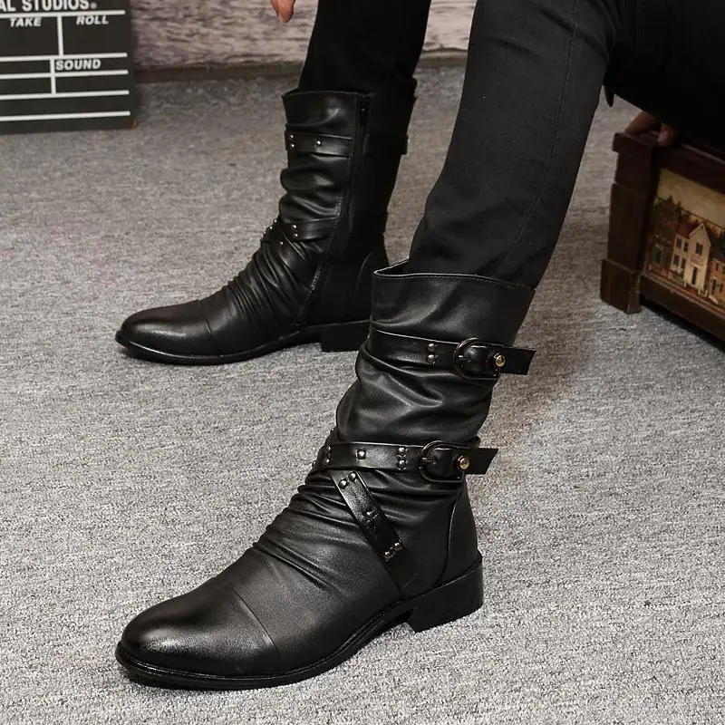 

2020 New Style Martin Boots Korean-style British-Style Leather Boot Men's Casual Pointed-Toe Middle Boots Rivet Trend Men's Boot