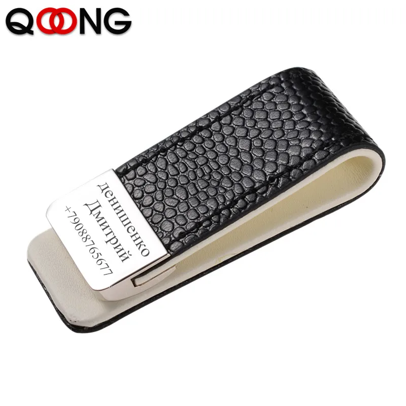 QOONG Clip de dinero Clip de sujeción de dinero portátil Slim de cuero billetera con Clip para billetes bolso bolsillo el dinero de Metal titular Bill Clip ML1-046