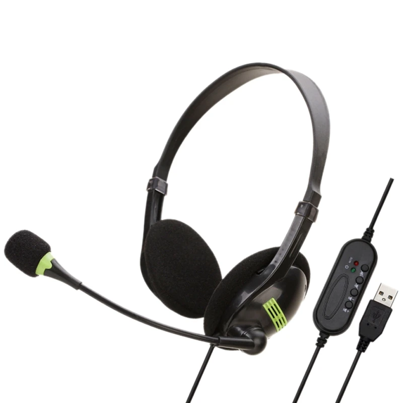 Telephone Headset USB with Microphone Noise Cancelling Computer PC Headset Call Center Telephone Headset