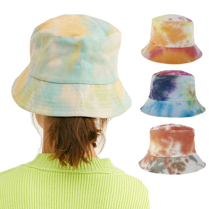 

Tie-dyed Fisherman Hats Unisex Cotton Breathable Sun Hats Women's Casual Bucket Caps Men's Double-sided Wild Sunscreen Cap