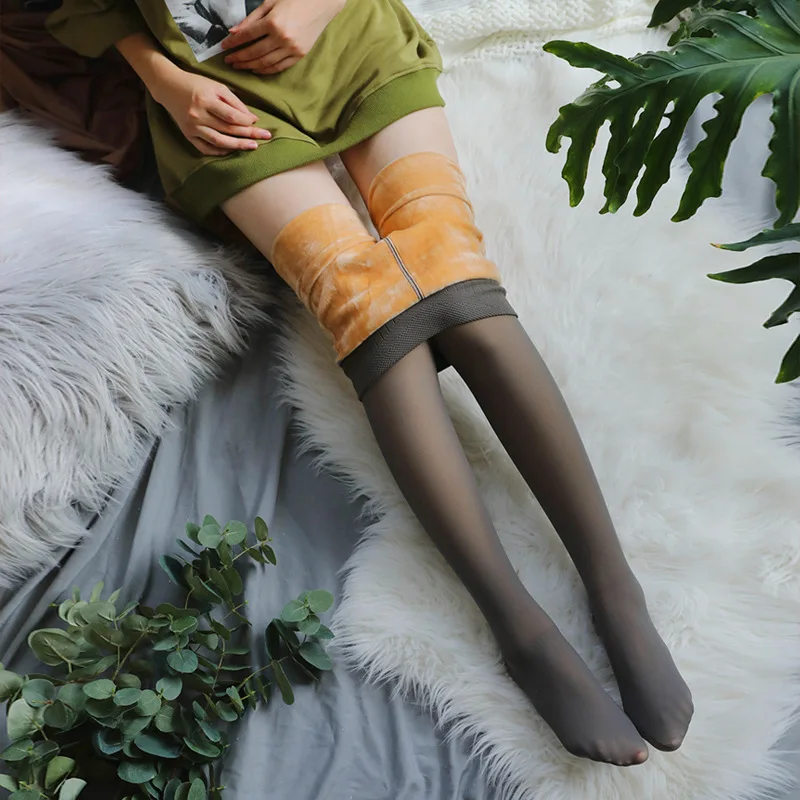 

Coffee Imitation Skin Women Tights Winter Pantyhose Transparent Elastic Hot Tights Warm Thick Fleece Pantyhose Ladies Stockings