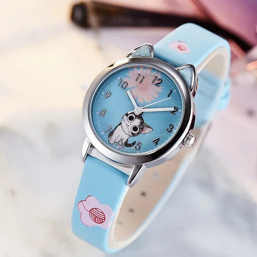 JOYROX детские часы с милым рисунком сыра кота, кварцевые аналоговые детские наручные часы для мальчиков и девочек, студенческие часы, подарок, Relogio Feminino - Цвет: Blue with Flower
