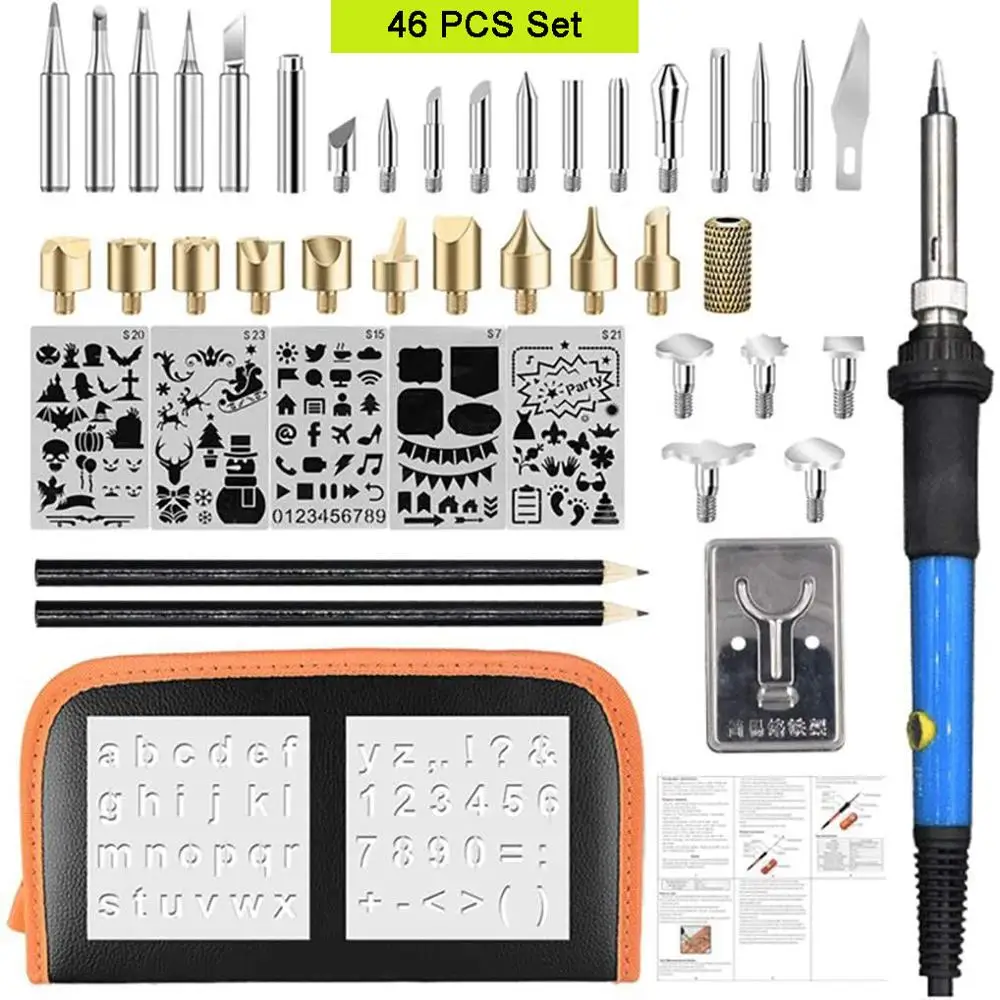 

Electric Soldering Iron Kit Wood Burning Pen 46Pcs 60W Tip Pyrography Craft Tool 110V/220V Repair for Woodworking