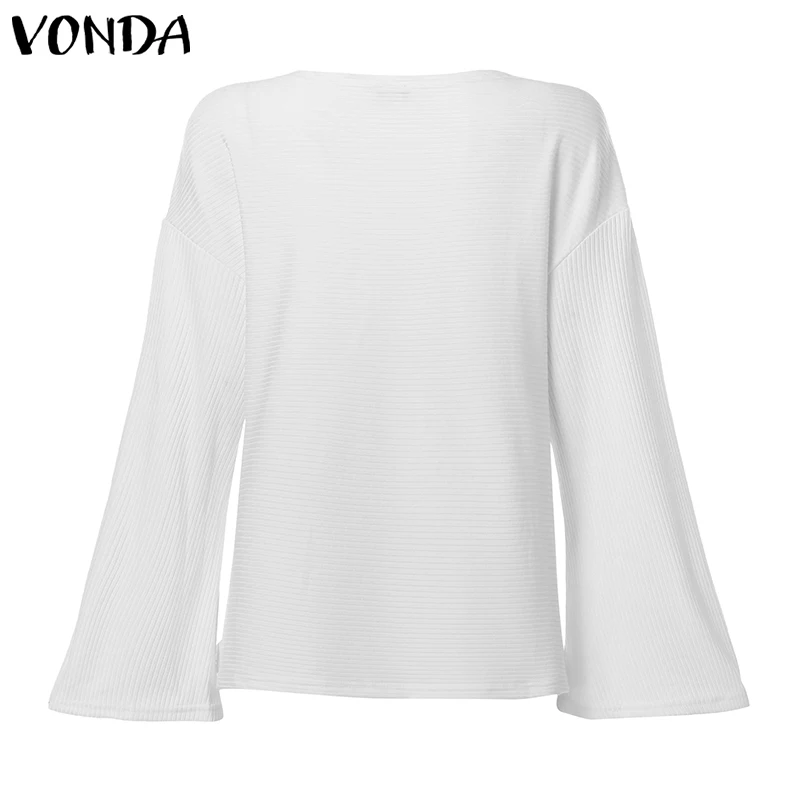 VONDA, Осень-зима, Женские топы с длинным рукавом, однотонный пуловер, рубашки размера плюс, богемные вечерние блузы, 5XL, женские элегантные блузки