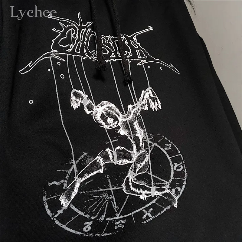 Lychee Harajuku повседневные свободные женские флисовые толстовки темные кукольные Женские флисовые толстовки с капюшоном осенние зимние женские топы с капюшоном