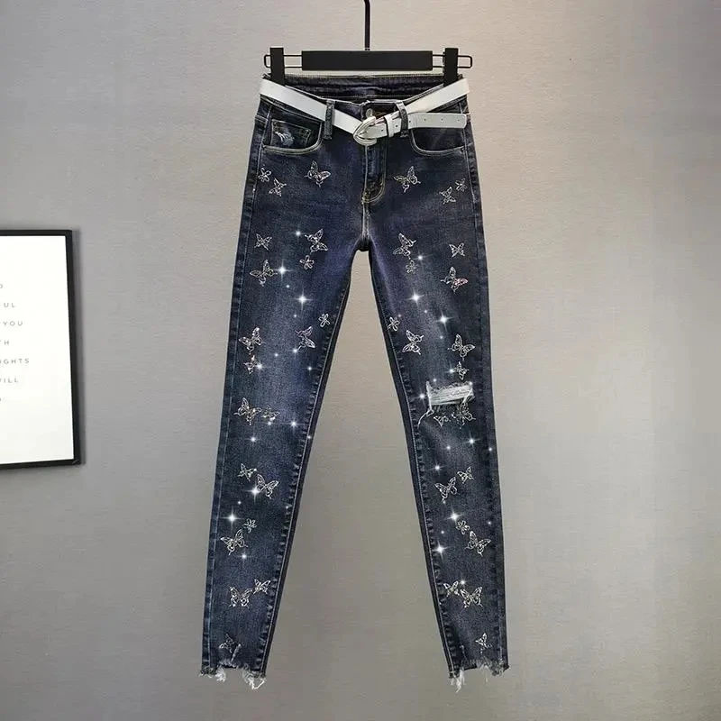 Blue Pencil Denim Pants Ladies Trousers 