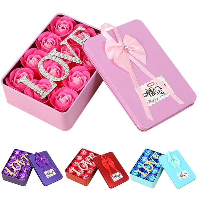 

LOVE 12 Soap Rose Valentine's Day Gift Box Home Garden Festive Party Supplies Artificial Decorations Dried Flowers