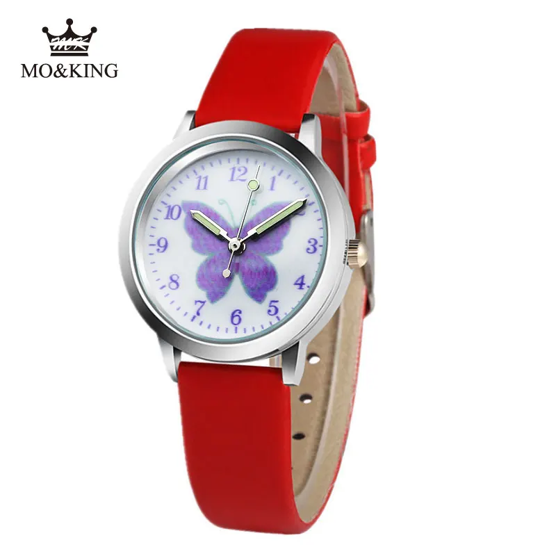 Hot Sale Cartoon Pattern Children's Boys Girls Kids Purple Butterfly Leather Quartz Wrist Watch Clock Gifts Bracelet Reloj 6