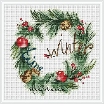 

ZZ1709 DIY Homefun Cross Stitch Kit Packages Counted Cross-Stitching Kits New NOT PRINTED Cross stich Painting Christmas Wreath