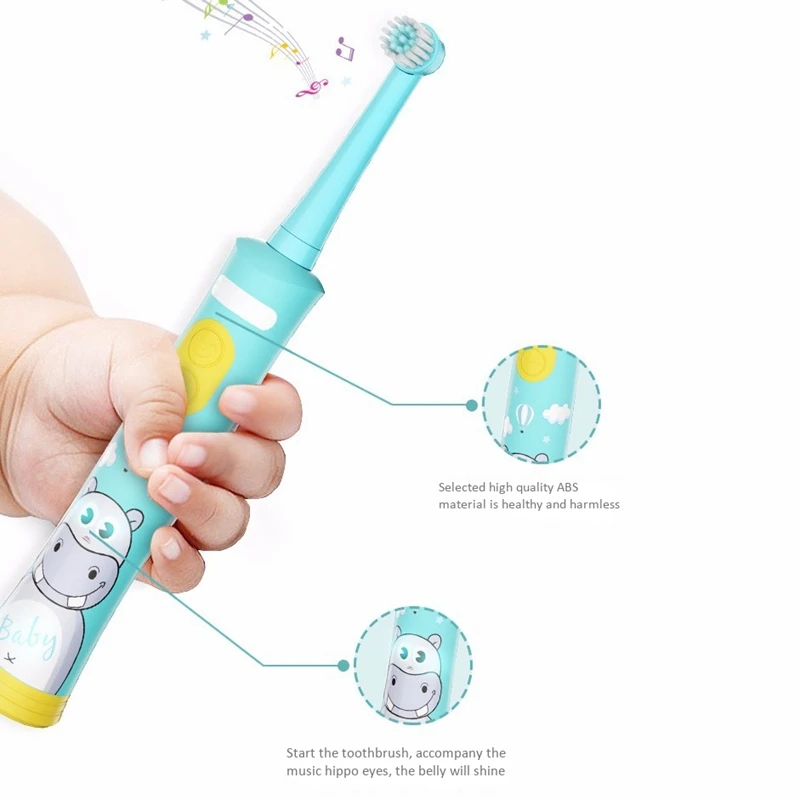 HTHL-Rechargeable Electric Toothbrush for Children Gum Care Rotation Vitality Cartoon Oral Health Soft Tooth Brush
