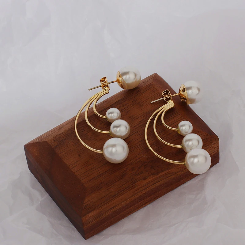 

Multi Layer Imitation Pearl Stud Earring Bohemia Copper Ins Hot Push Back Earrings Women PartY Jewelry  