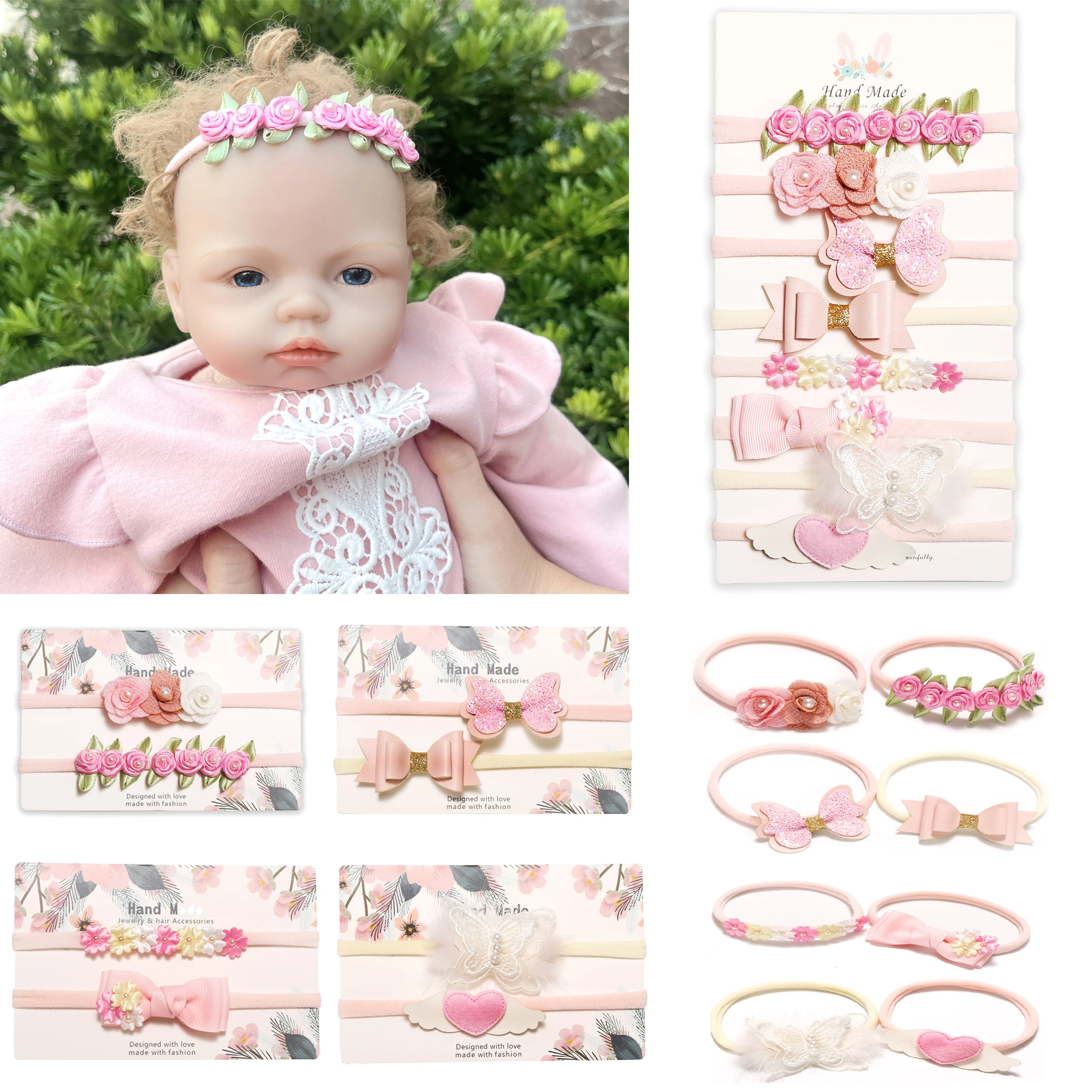 1 piece of pink flower baby girl headband cute fashion nylon thin hairband children girls hair accessories baby headdress kuromi