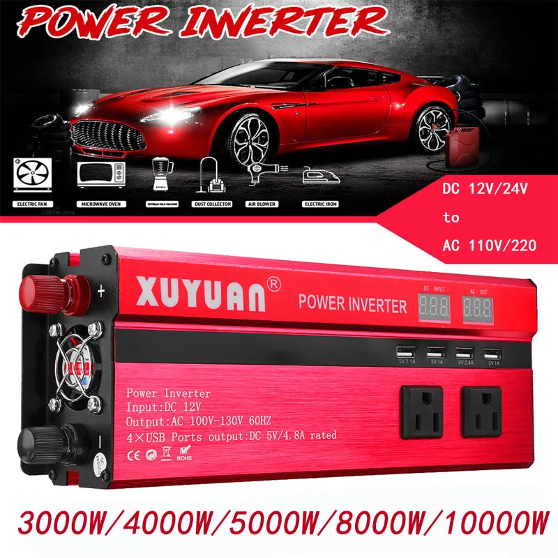 Online Inversor de energía Solar DC 12 V 24 V a AC 110 V 220 V 3000 W 4000 W  5000 W 8000 W 10000 W convertidor de onda sinusoidal cargador de transformador de voltaje