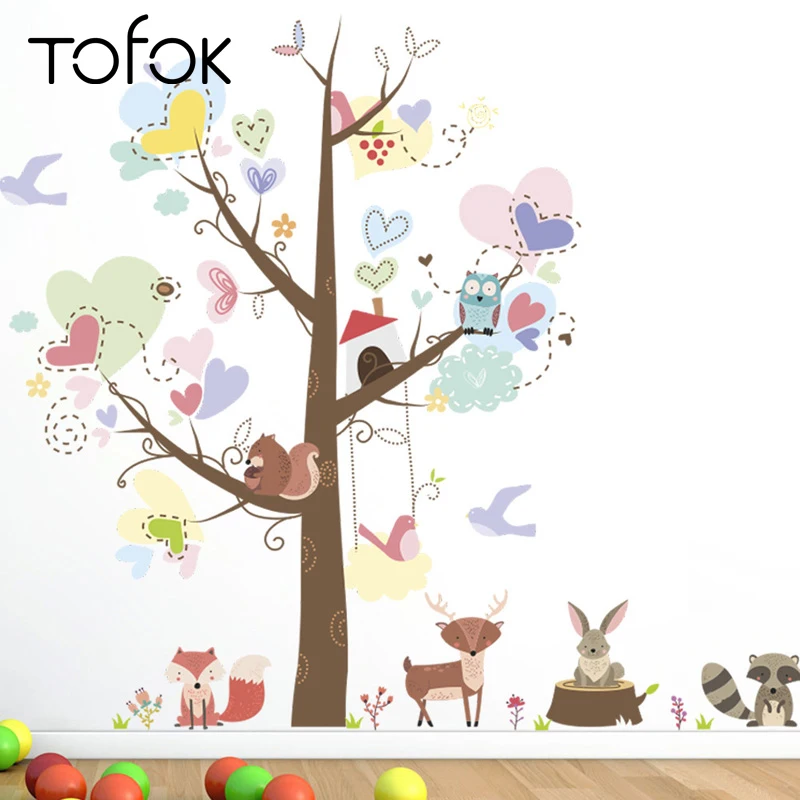 Tofok 2 шт. цветные елки белки олени DIY настенная наклейка экологичные детские