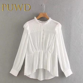 

PUWD 2019 New autumn white pleated laminated decorative shirt