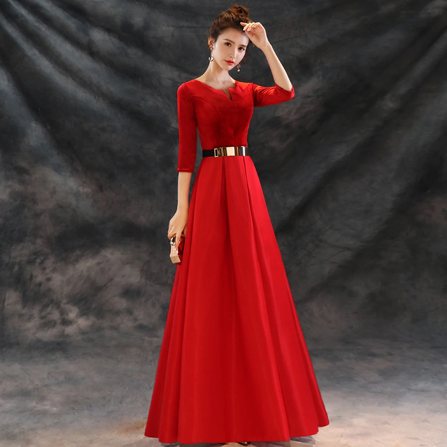 Vestido de Festa Longo настоящая фотография, длинное вечернее платье с красным поясом и поясом, недорогие вечерние платья Robe De Soiree Longue