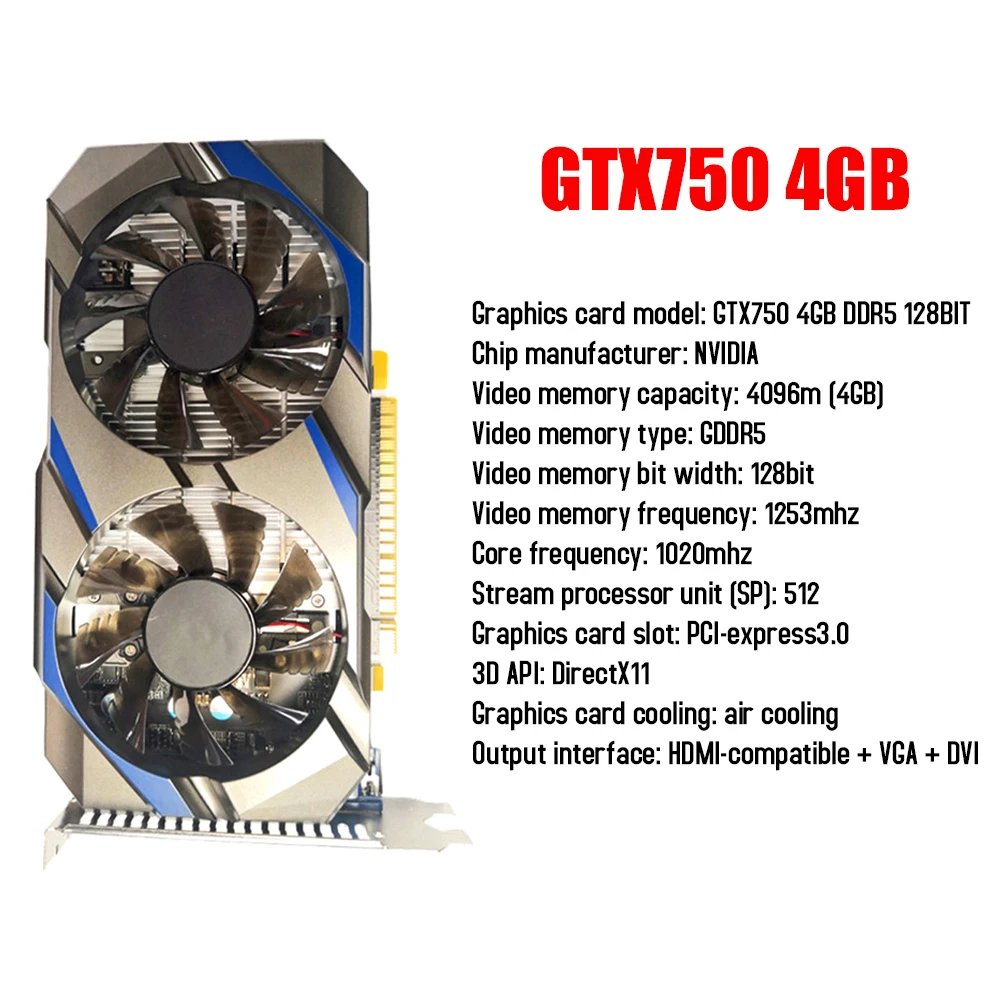 GTX750/GTX750Ti 2G/4GB Video Card DDR5 128Bit Game Graphics Card NVIDIA PCI-Express 3.0 with Dual Cooling Fan Computer Accessory graphics card for gaming pc Graphics Cards