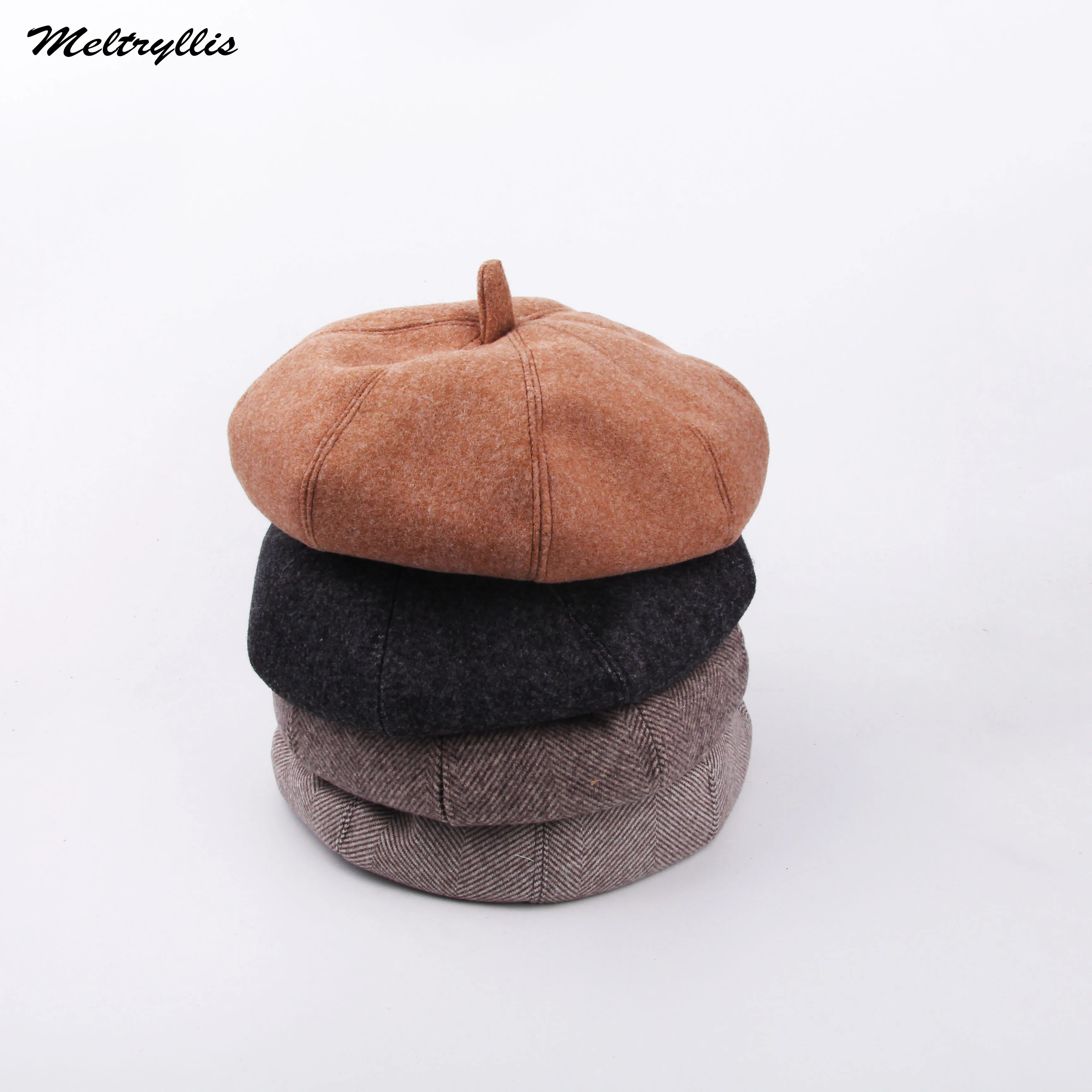 

[Meltryllis] Lady Spring Winter Berets Hat Warm Walking Cap Men Women Painter Hat Wool Vintage Berets Solid Color Caps