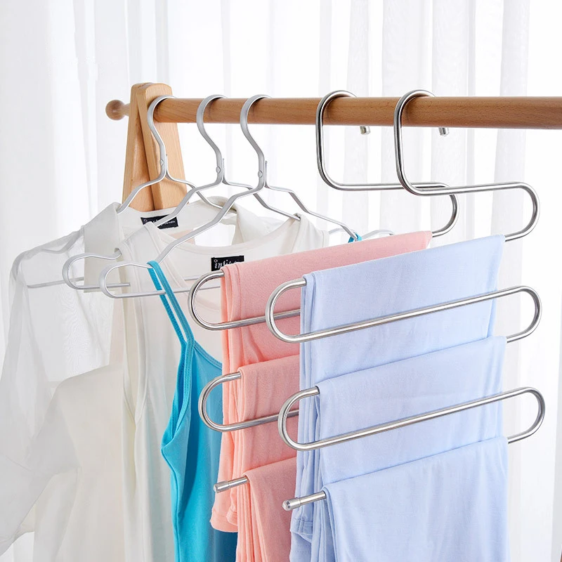 

S Shape Clothes Hangers MultiFunctional Cloth Rack Stainless Steel Wardrobe Storage Multi-layer Skid Durable Space Saving