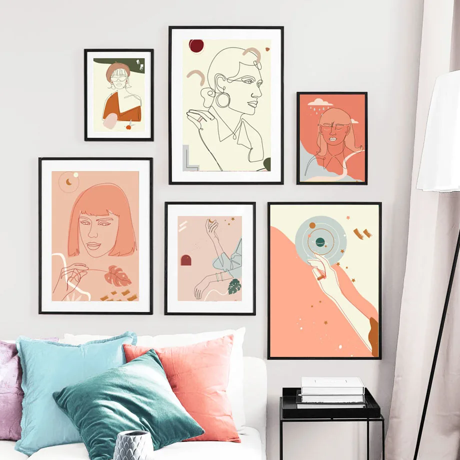 

Wall Art Canvas Painting Drew Line Girl Abstract Painting Nordic Posters And Prints Wall Pictures For Living Room Salon Decor