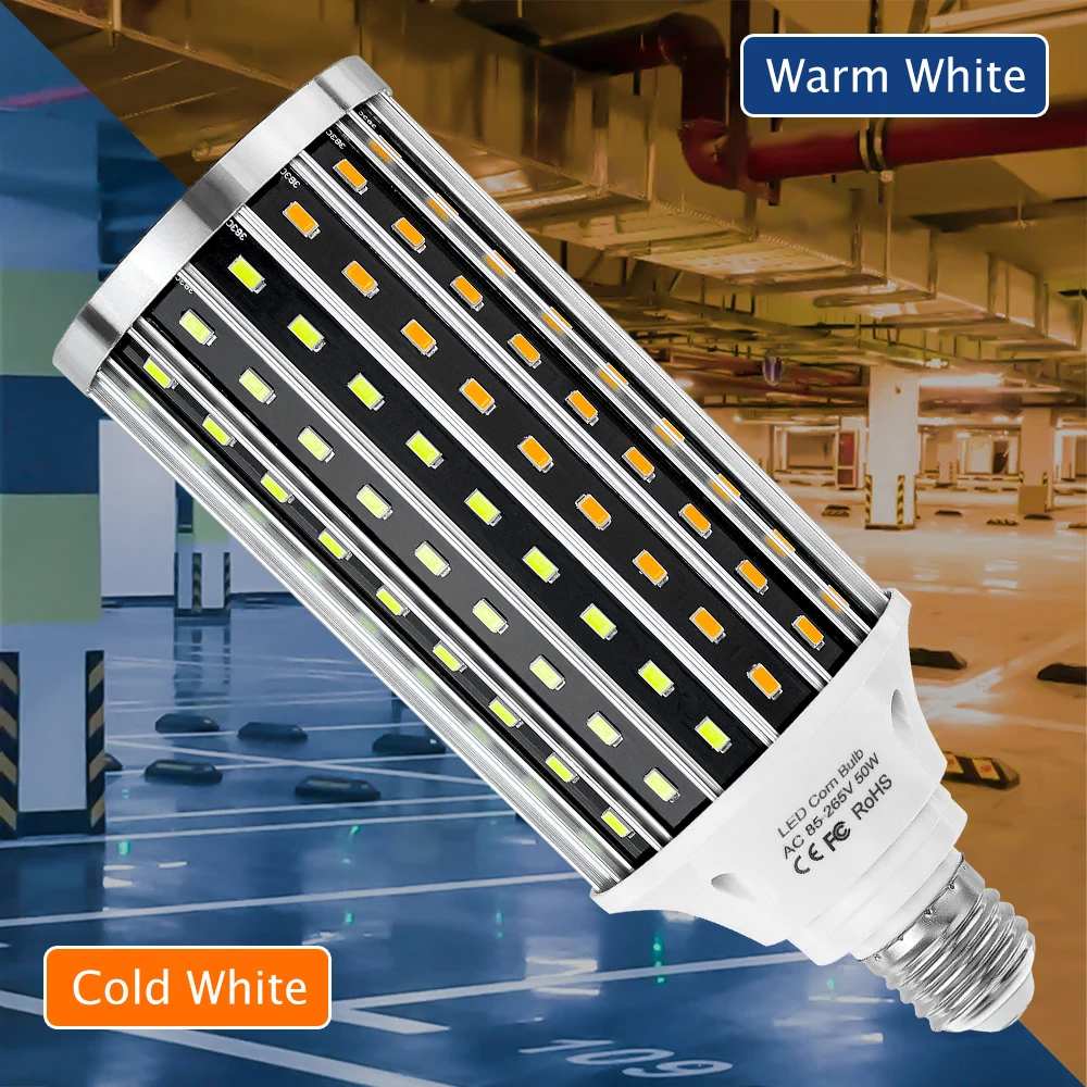 

E27 LED Lamp 220V Corn Light LED Bulb SMD 5730 Ultra Bright LED Lampada 50W Aluminum Warehouse Indoor Parking Light Bulb 85-265V