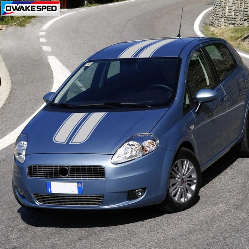 Car Hood Bonnet Sport Sticker For-Fiat Punto Auto Engine Cover Stripes Auto Body Decor Vinyl Decals Exterior Accessories (2)