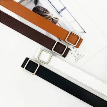 

2019 explosion models square buckle ladies belt simple retro student belt adjustment fashion casual with holes