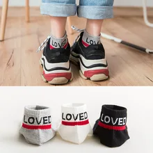 Хлопковые смешные короткие носки с надписью «Love»; милые женские носки в Корейском стиле; Дышащие носки в уличном стиле; Модные Повседневные носки; Calcetines