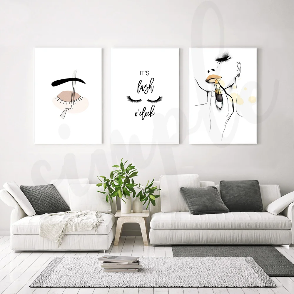 Lipstick Fashion Line Woman Poster Line Eyebrow It Is Last O'clock Print on Canvas Art Modern Image Living Room Girl Home Decor